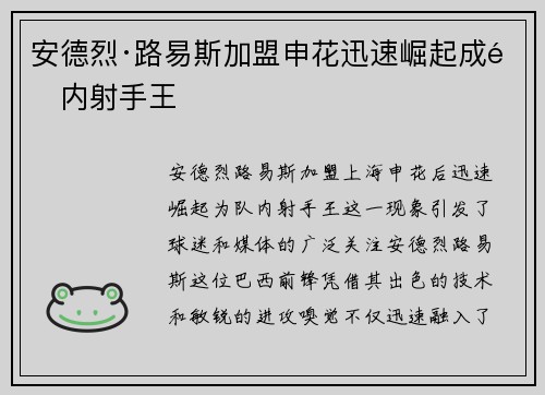 安德烈·路易斯加盟申花迅速崛起成队内射手王